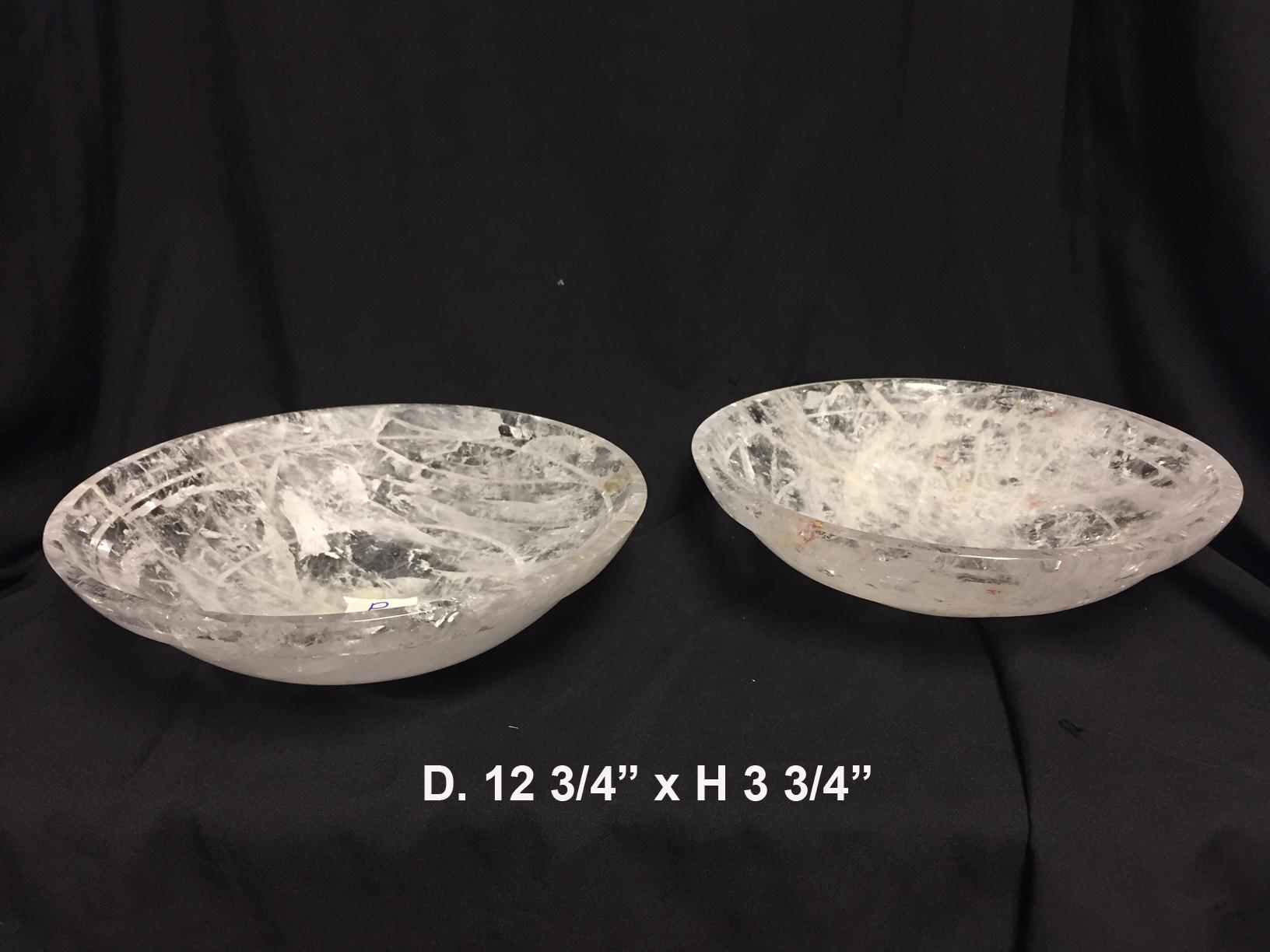 Exquisite pair of modern style high quality hand carved and hand polished rock crystal bowls.
These matchless pieces of rock crystal are hand carved and hand polished from all natural semi-precious stones.
Meticulous attention is always given to