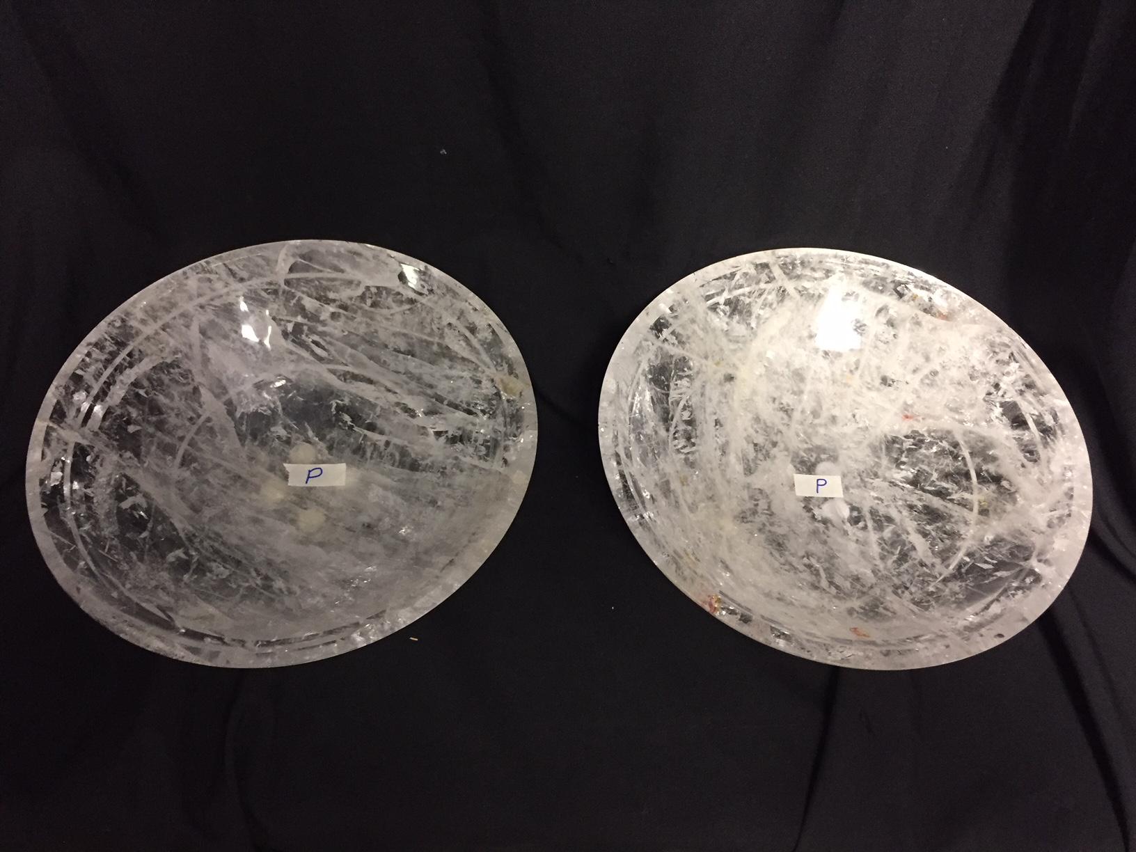 American Pair of Modern Style Hand Carved Rock Crystal Bowls For Sale