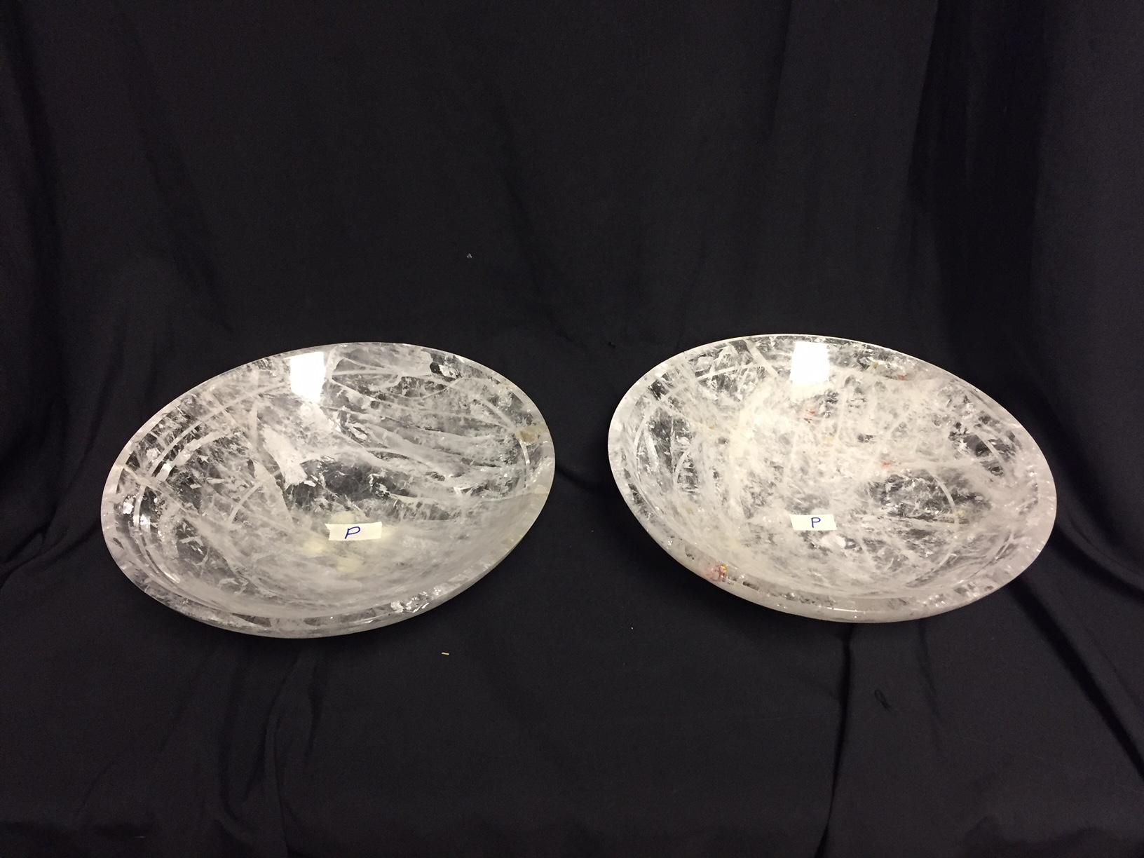 Polished Pair of Modern Style Hand Carved Rock Crystal Bowls For Sale