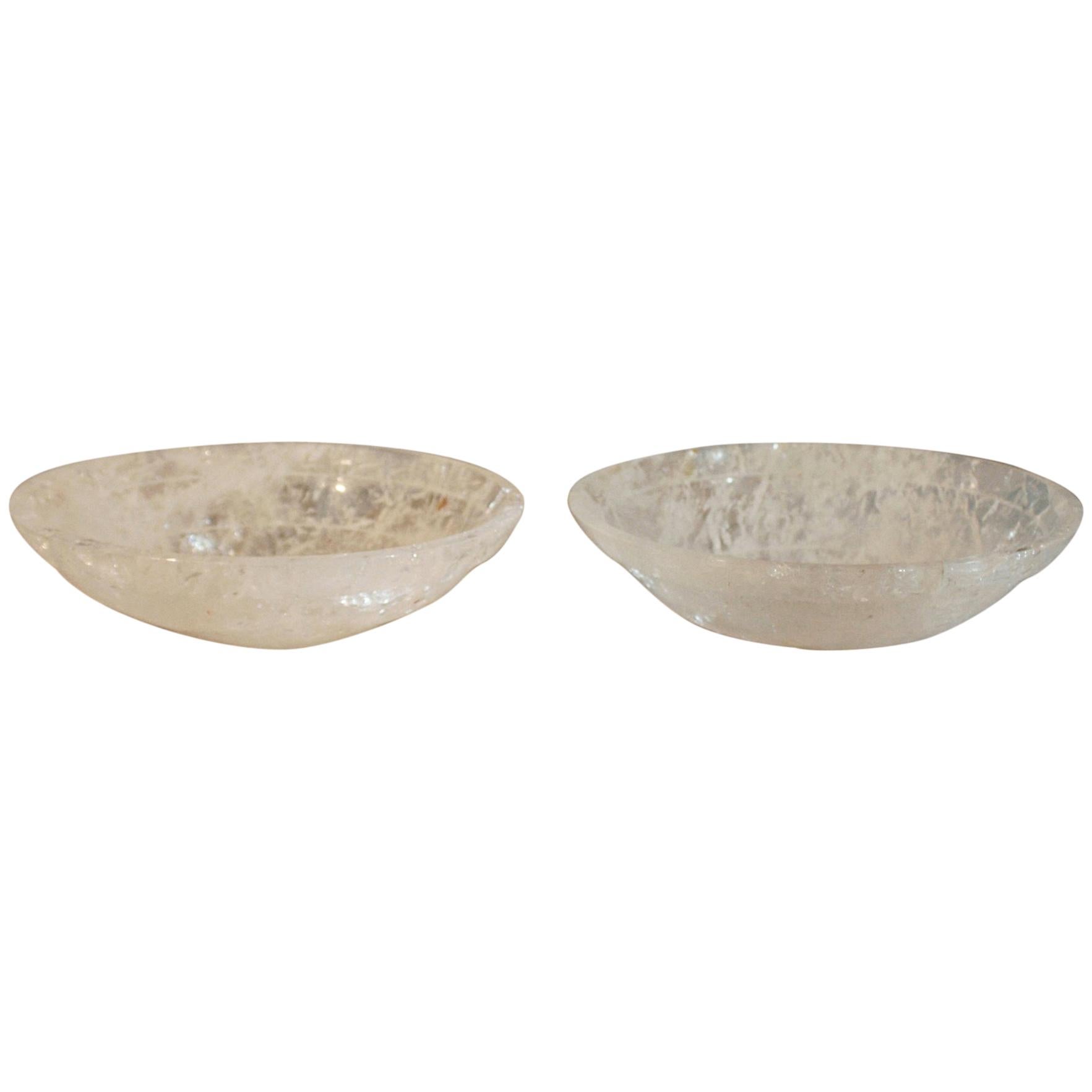 Pair of Modern Style Hand Carved Rock Crystal Bowls For Sale