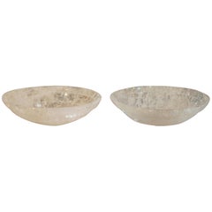 Retro Pair of Modern Style Hand Carved Rock Crystal Bowls