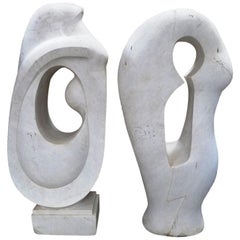 Pair of Modern Style Marble Abstract Sculpture Statues