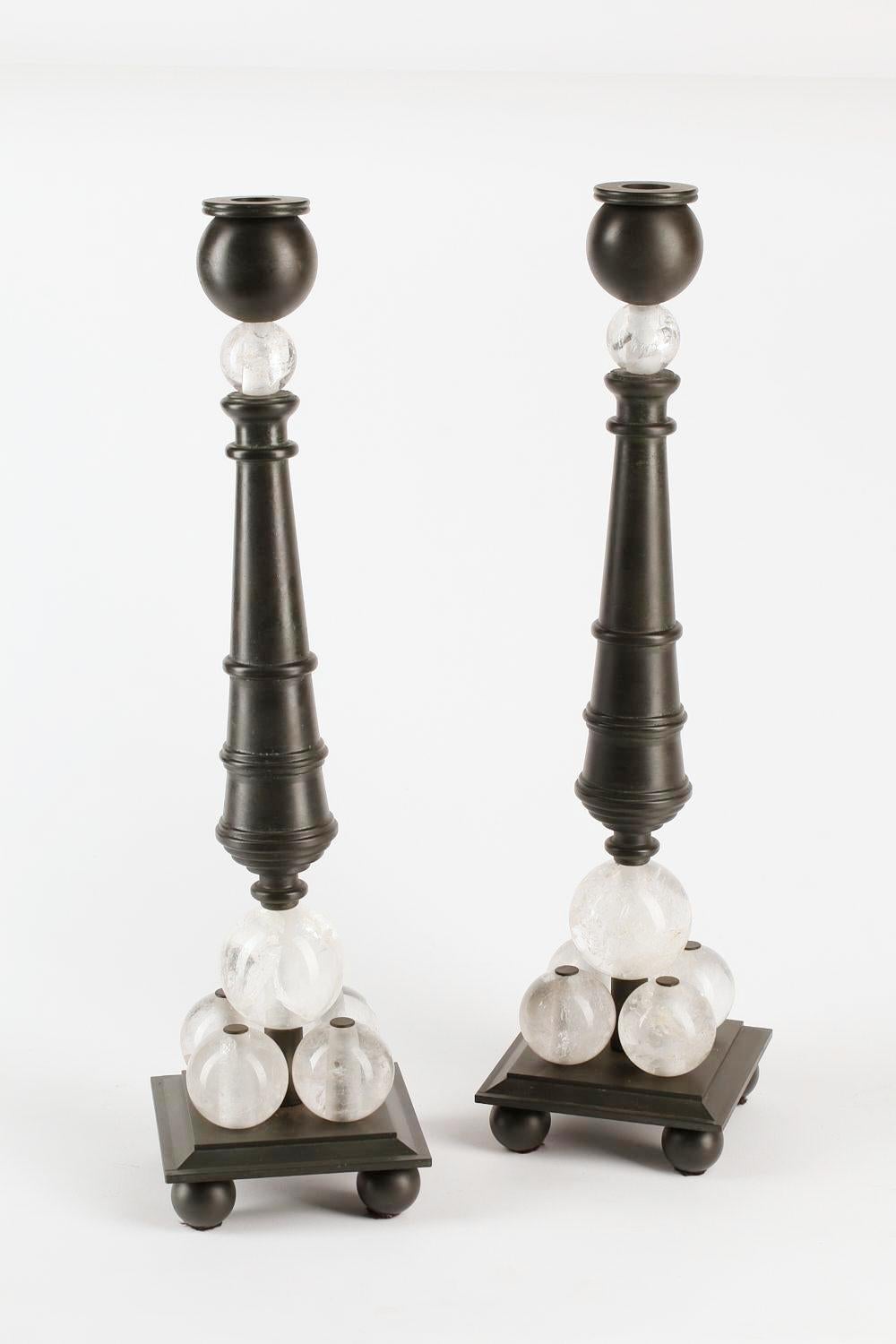 Paar moderne Bergkristall-Bronze-Kerzenständer im modernen Stil im Angebot 5