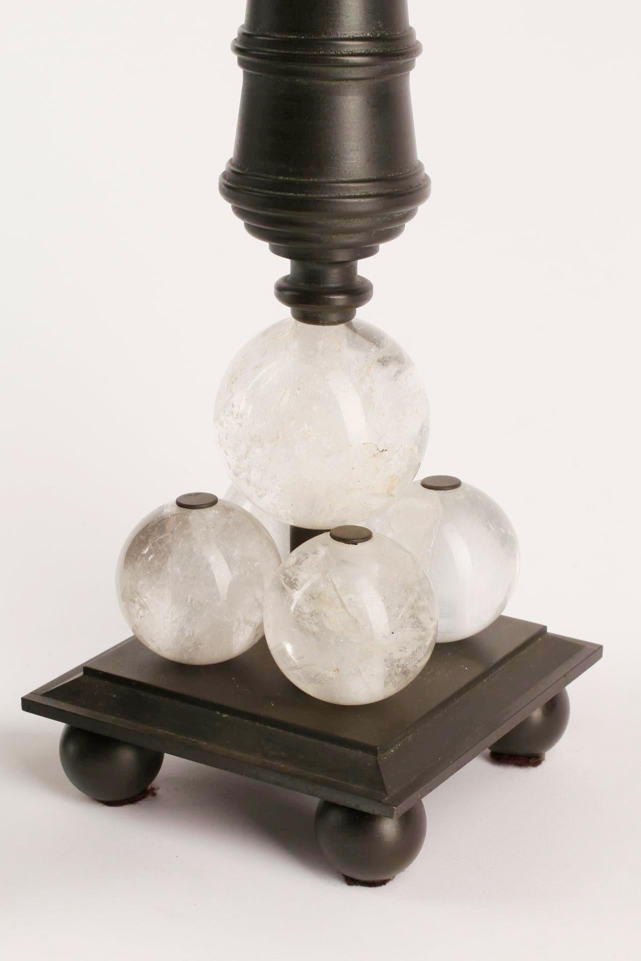 Pair of Modern Style Rock Crystal Bronze Candlesticks For Sale 8