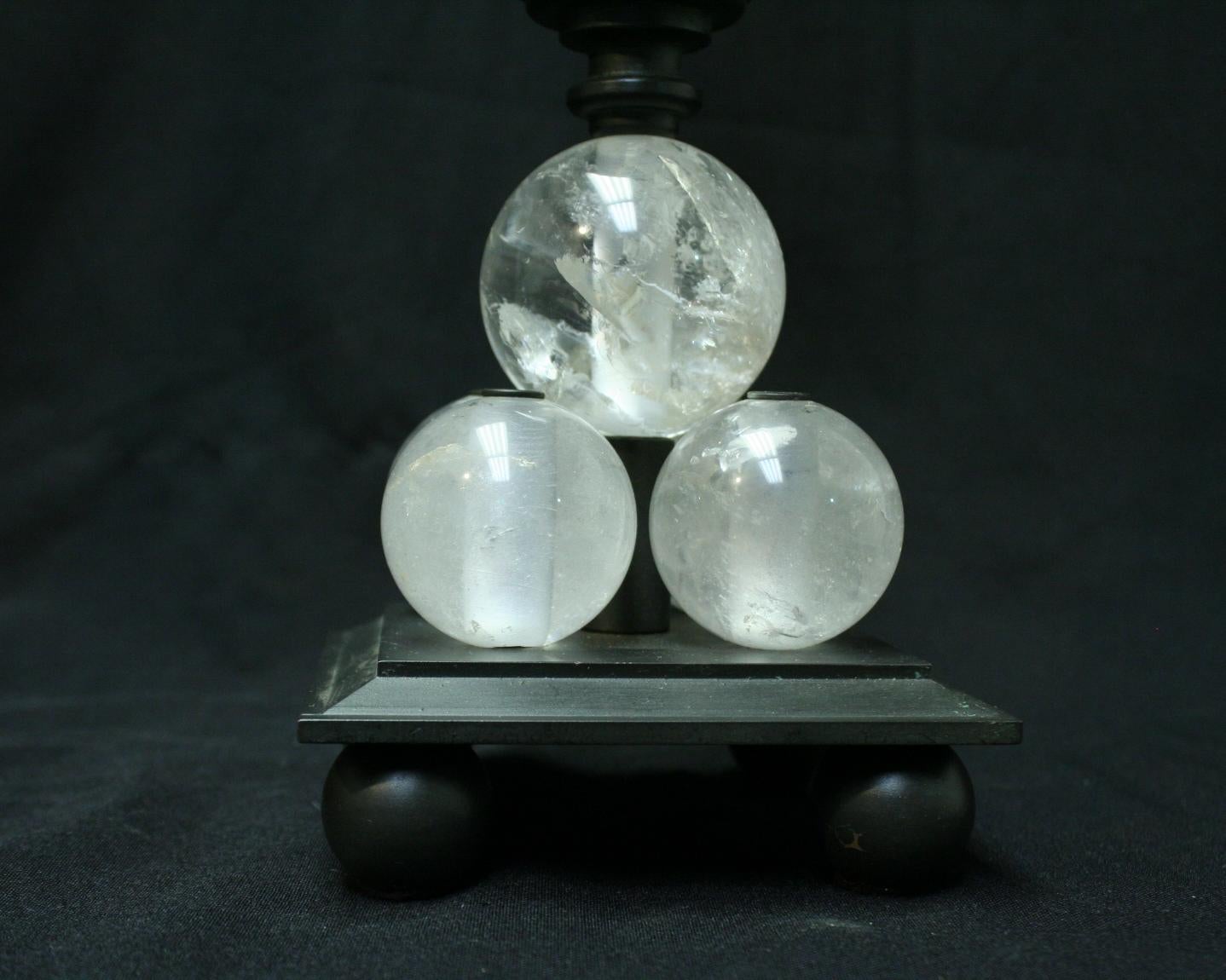 Contemporary Pair of Modern Style Rock Crystal Bronze Candlesticks For Sale