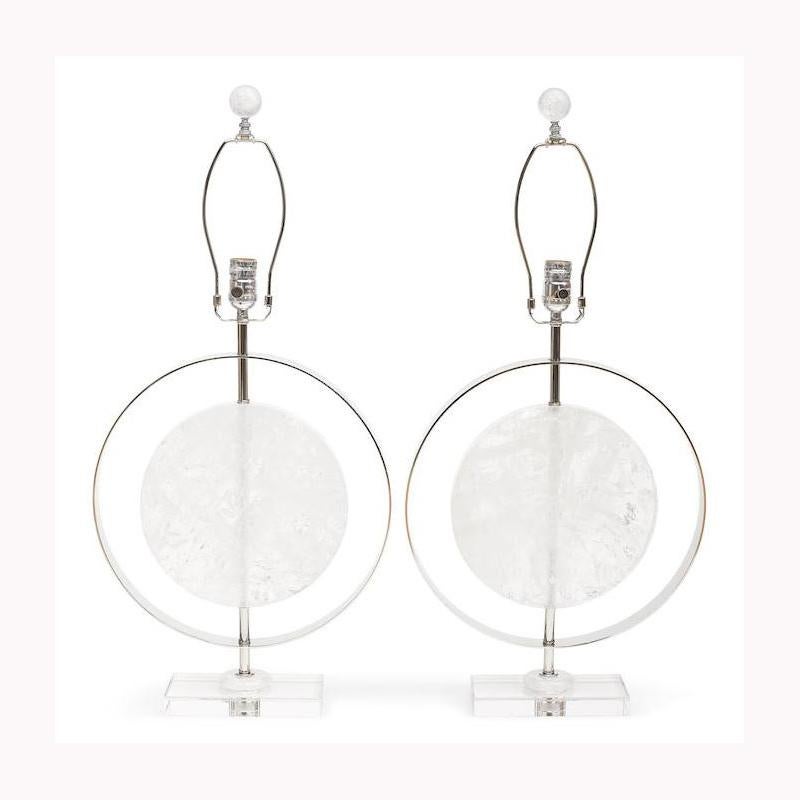 Carved Pair of Modern Style Rock Crystal Disk Lamp