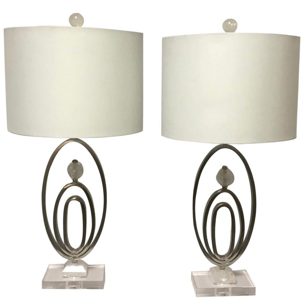 Pair of Modern Style Rock Crystal Lamps For Sale