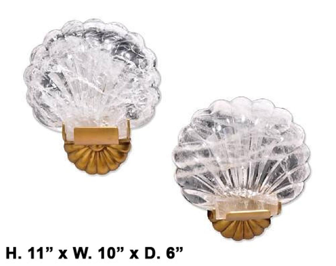 American Pair of Modern Style Rock Crystal Shell Sconces