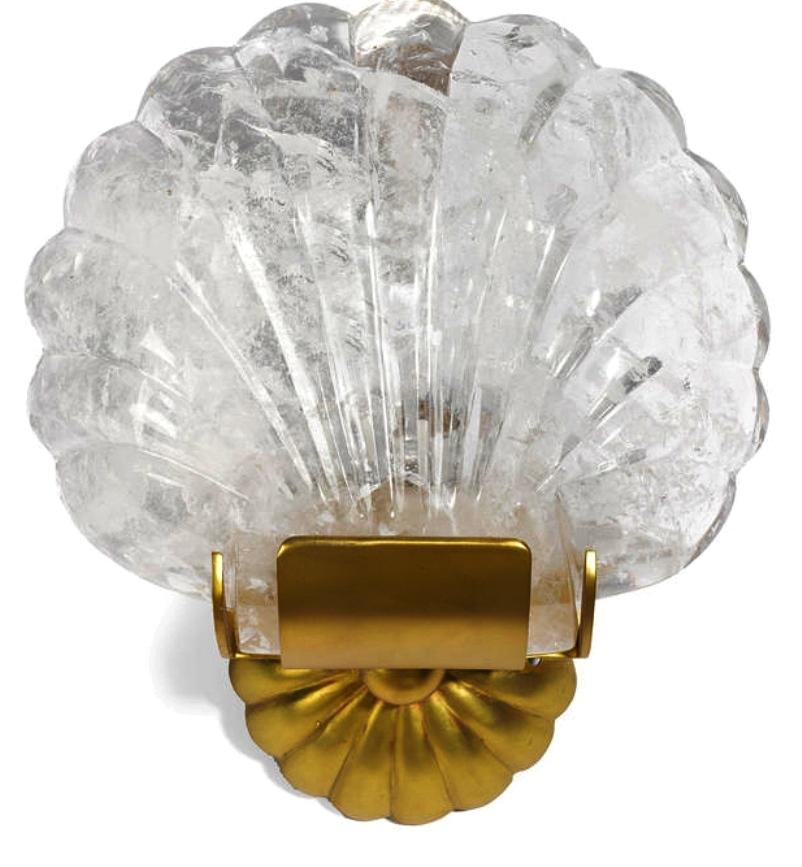 Pair of Modern Style Rock Crystal Shell Sconces In New Condition In Cypress, CA
