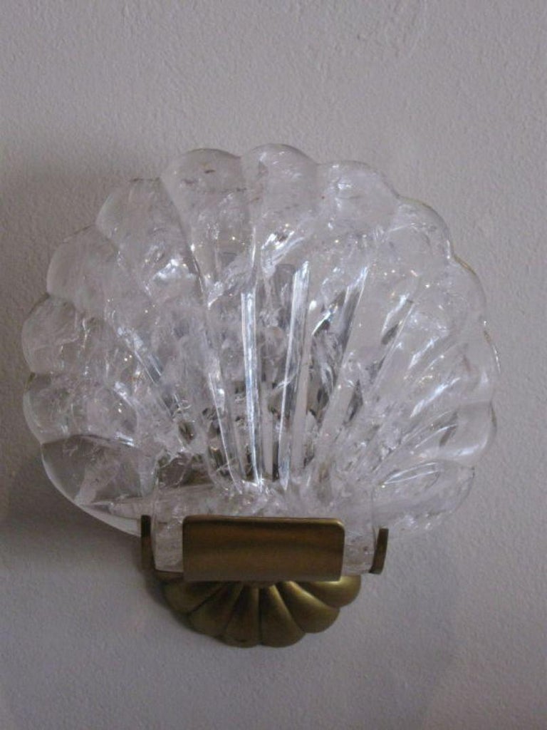 Pair of Modern Style Rock Crystal Shell Sconces For Sale at 1stDibs