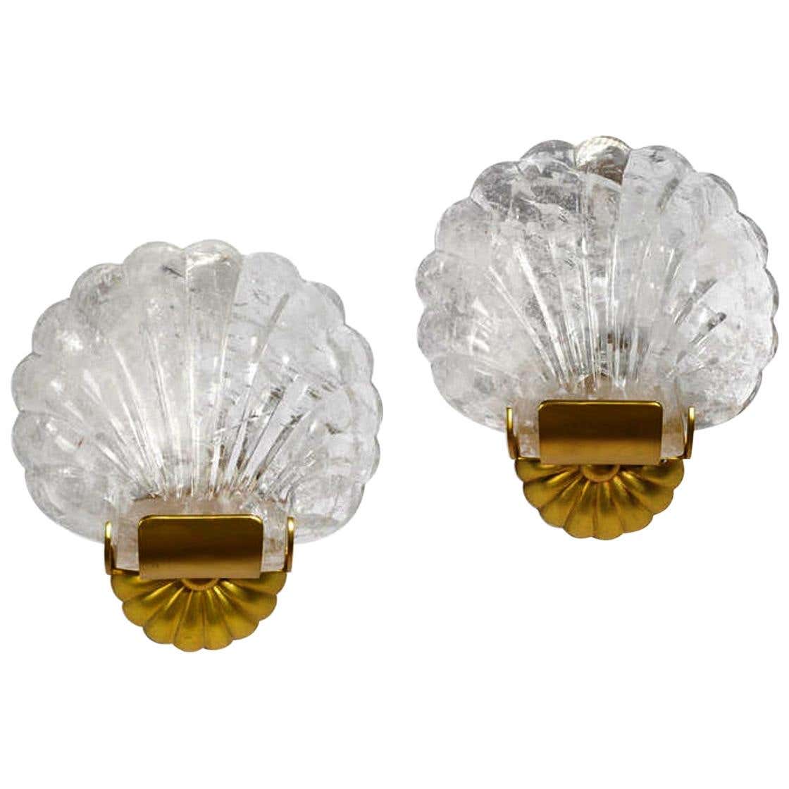 Pair of Modern Style Rock Crystal Shell Sconces For Sale at 1stDibs