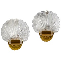 Pair of Modern Style Rock Crystal Shell Sconces