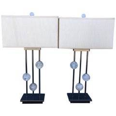 Pair of Modern Style Rock Sphere Crystal Lamps