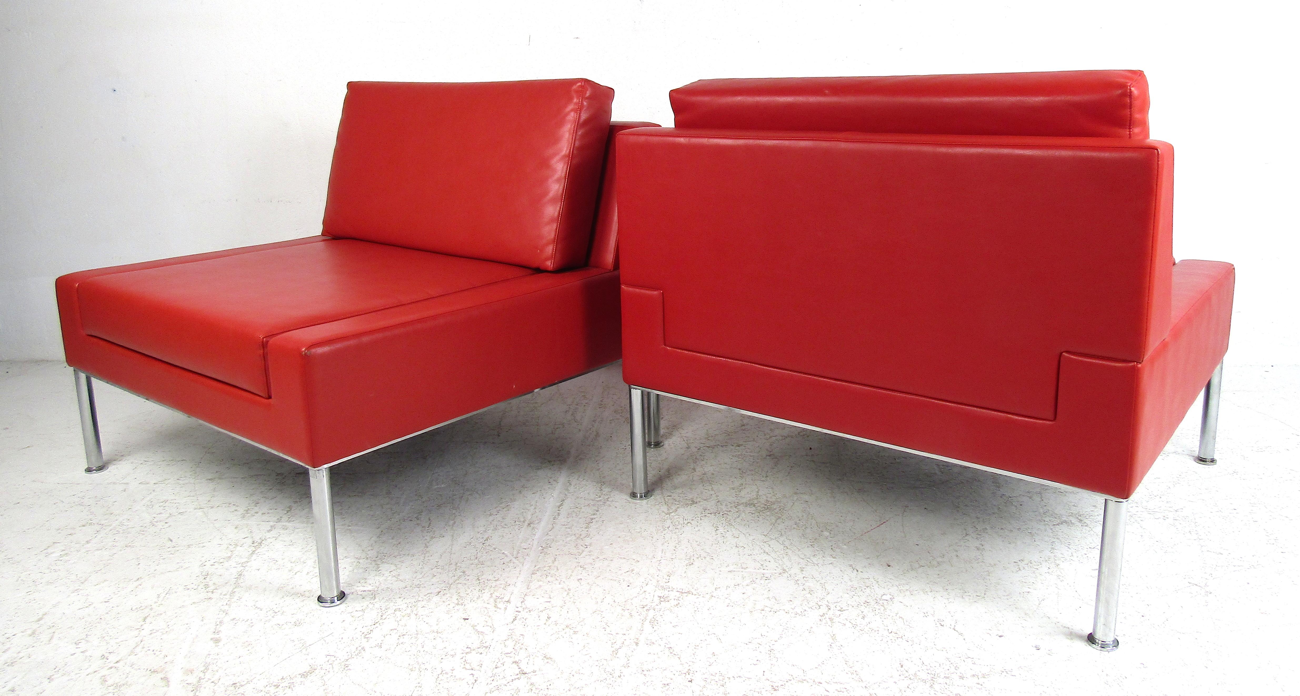 Modern Pair of Keilhauer Vinyl and Chrome Slipper Chairs For Sale