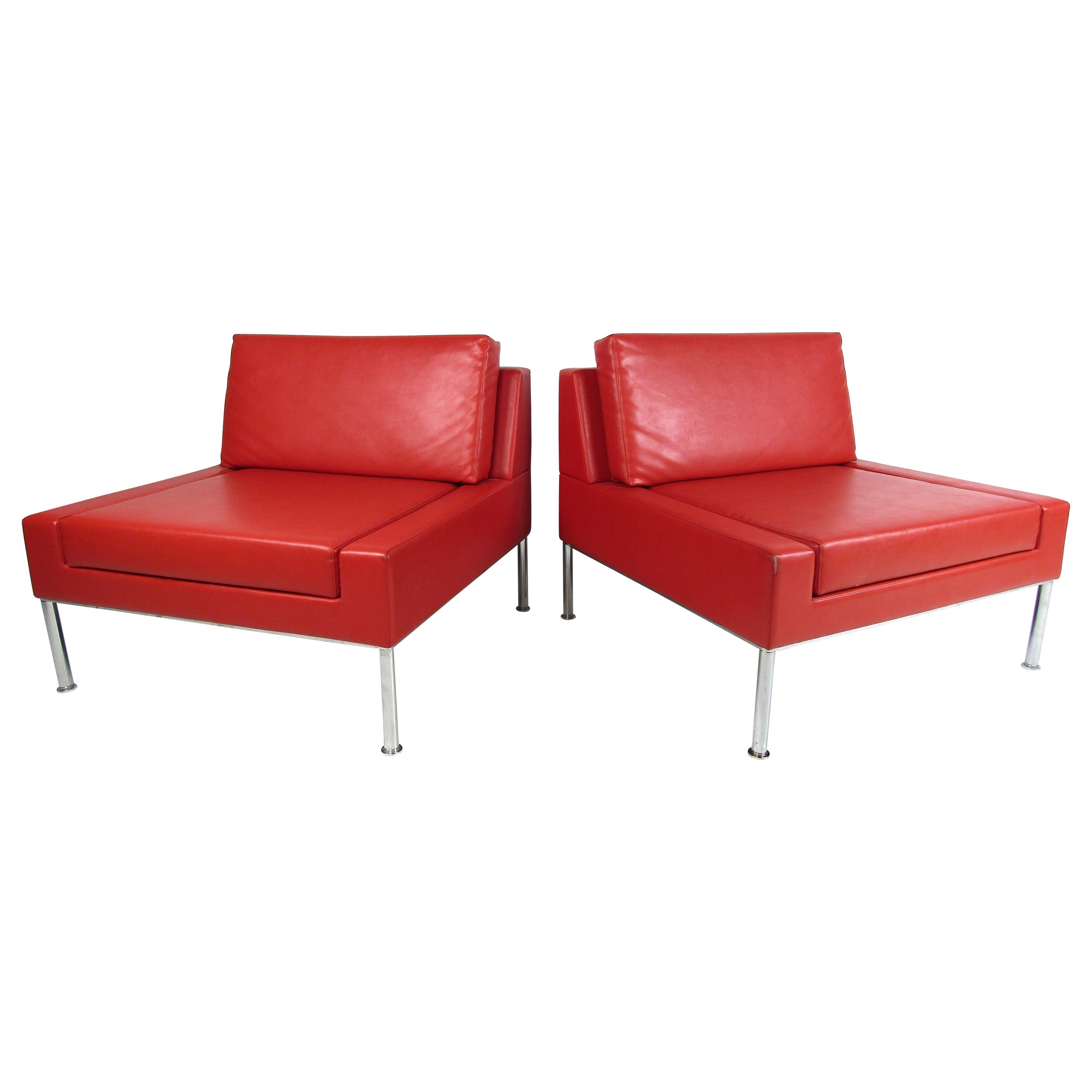 Pair of Modern Style Vinyl and Chrome Slipper Chairs