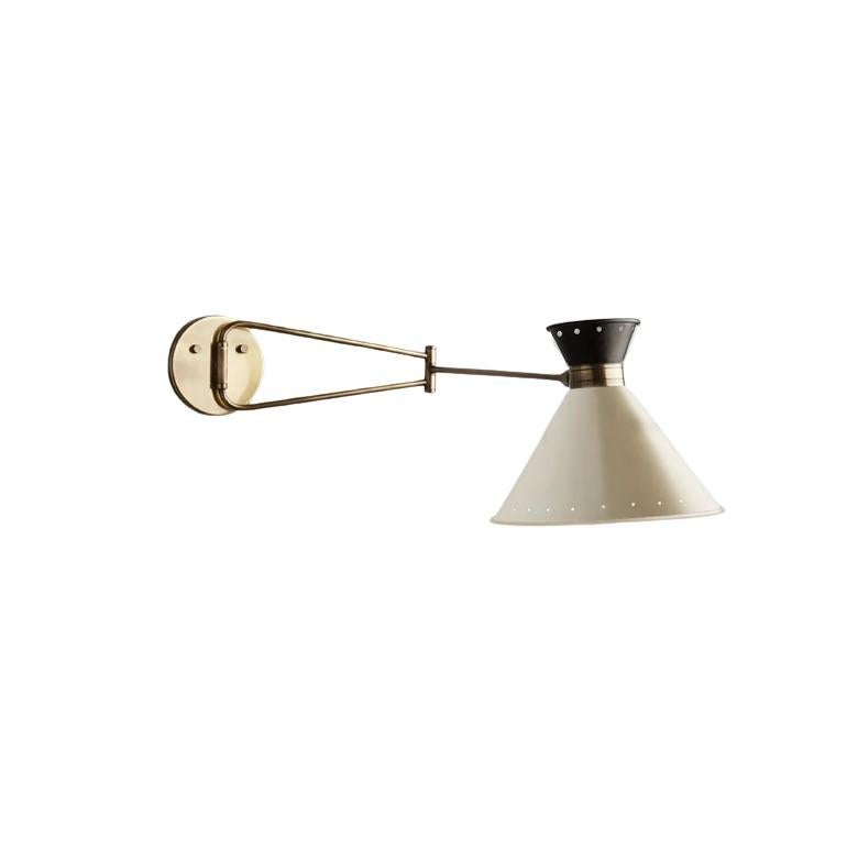 Contemporary Pair of Modern Swing Arm Wall Lights with Black and White Metal Shade For Sale