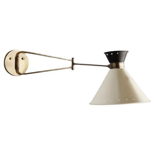 Pair of Modern Swing Arm Wall Lights with Black and White Metal Shade For Sale