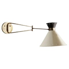 Pair of Modern Swing Arm Wall Lights with Black and White Metal Shade
