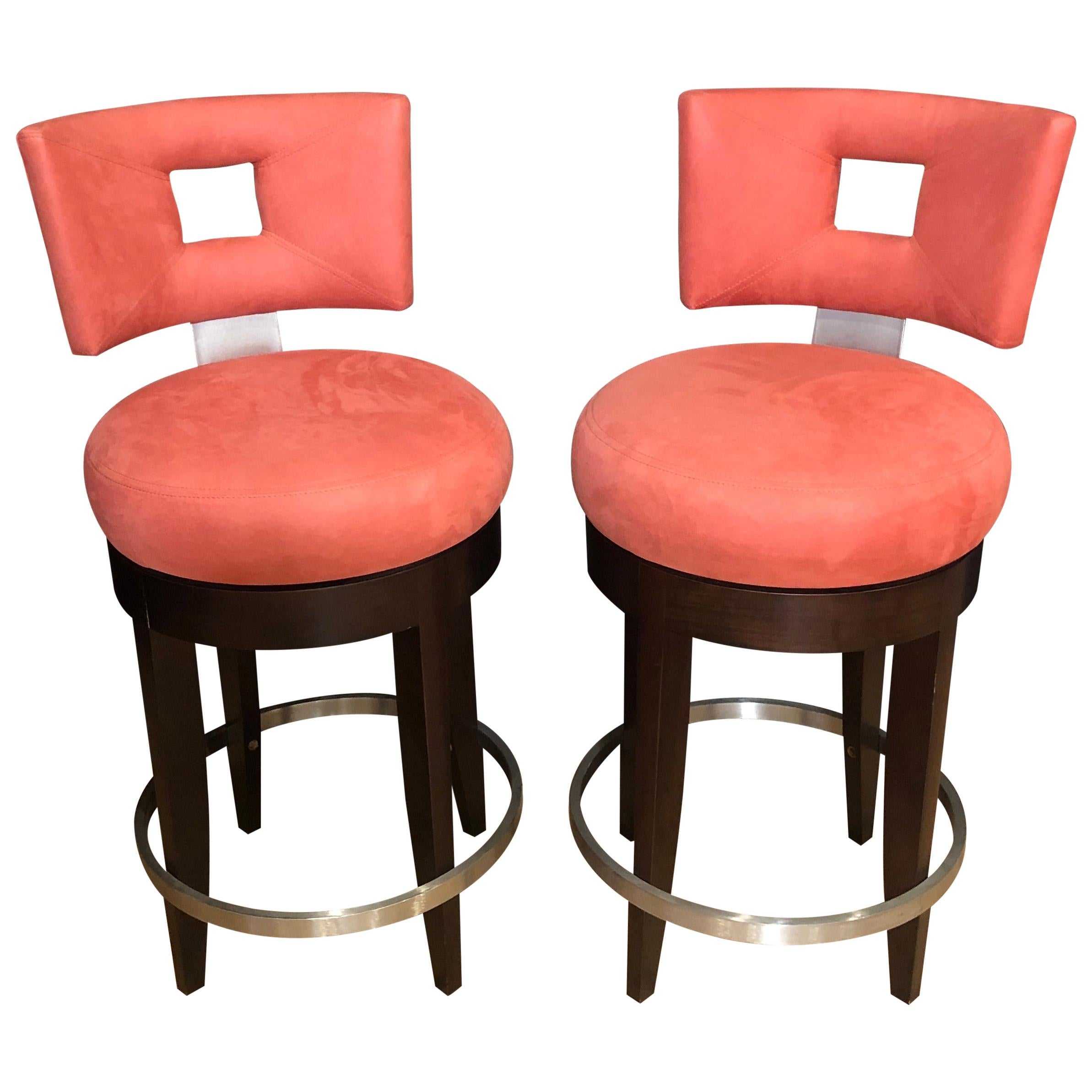 Pair of Modern Swivel Counter Stools By Evanson Studios