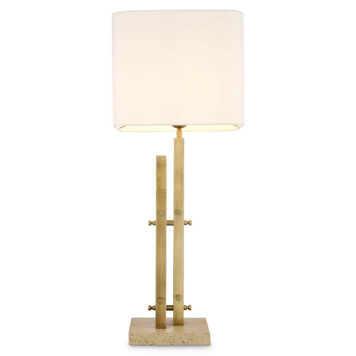 Paire de lampes de table modernes, finition en laiton vintage, base en travertin. Neuf - En vente à Saint-Ouen, FR
