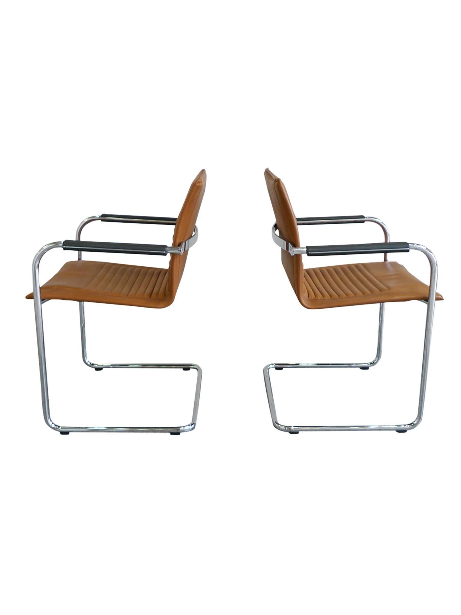 American Pair of Modern Tan Haworth Exchange Armchairs in the Style of Mart Stam
