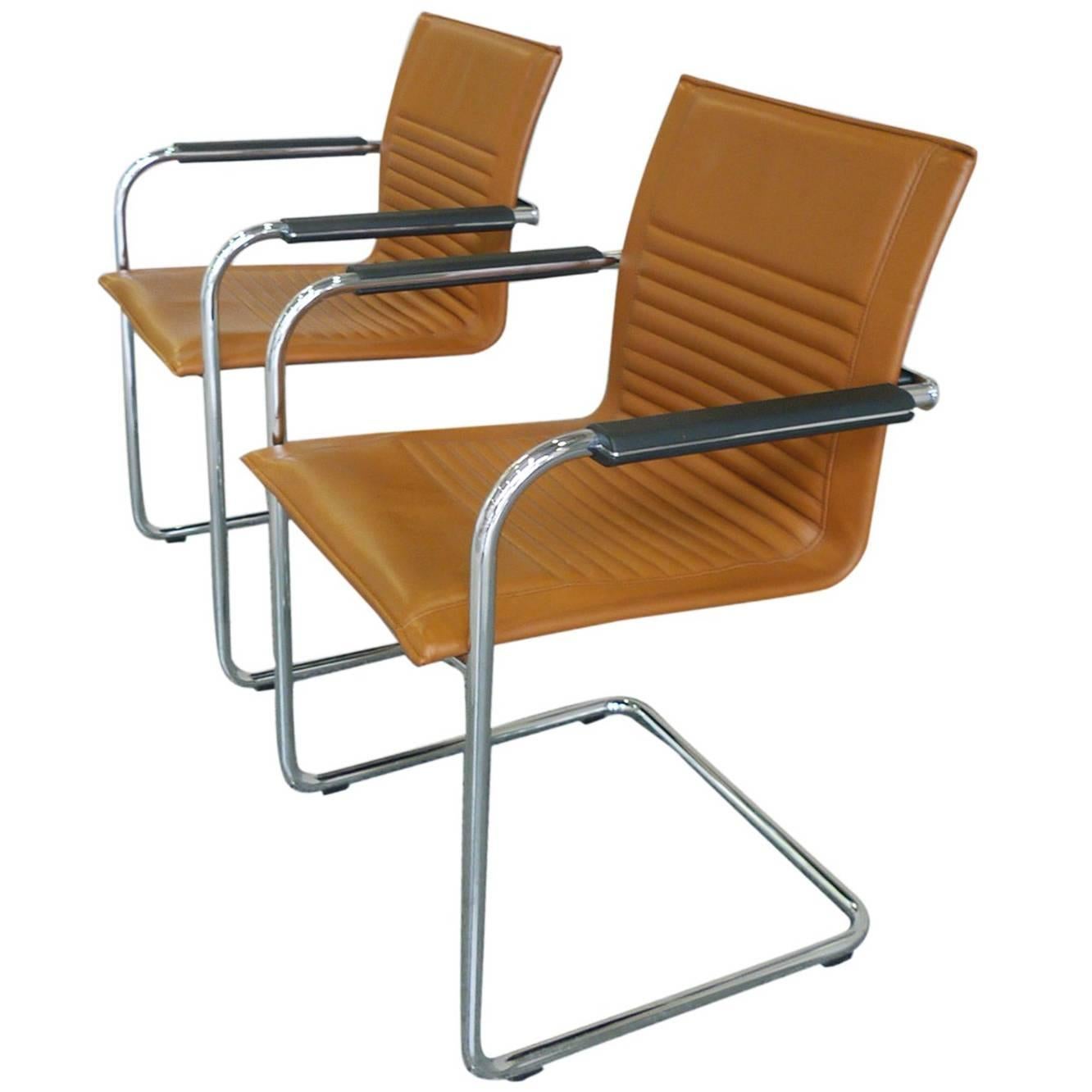 Pair of Modern Tan Haworth Exchange Armchairs in the Style of Mart Stam