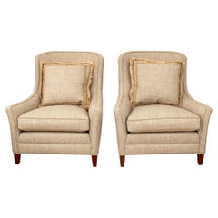 Pair of Modern Taupe Fabric Covered Armchairs