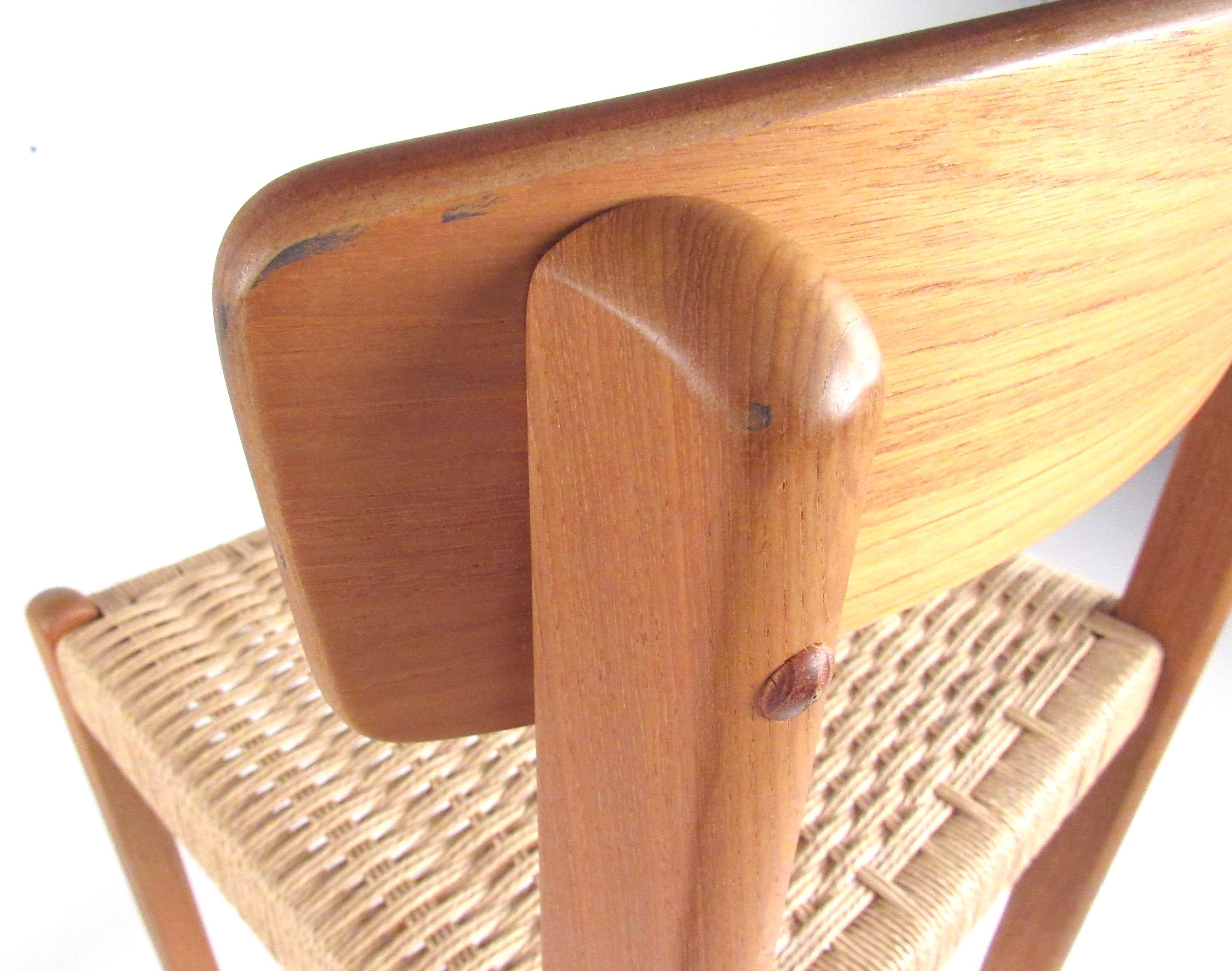 Pair of Modern Teak and Paper Cord Bar Stools 5