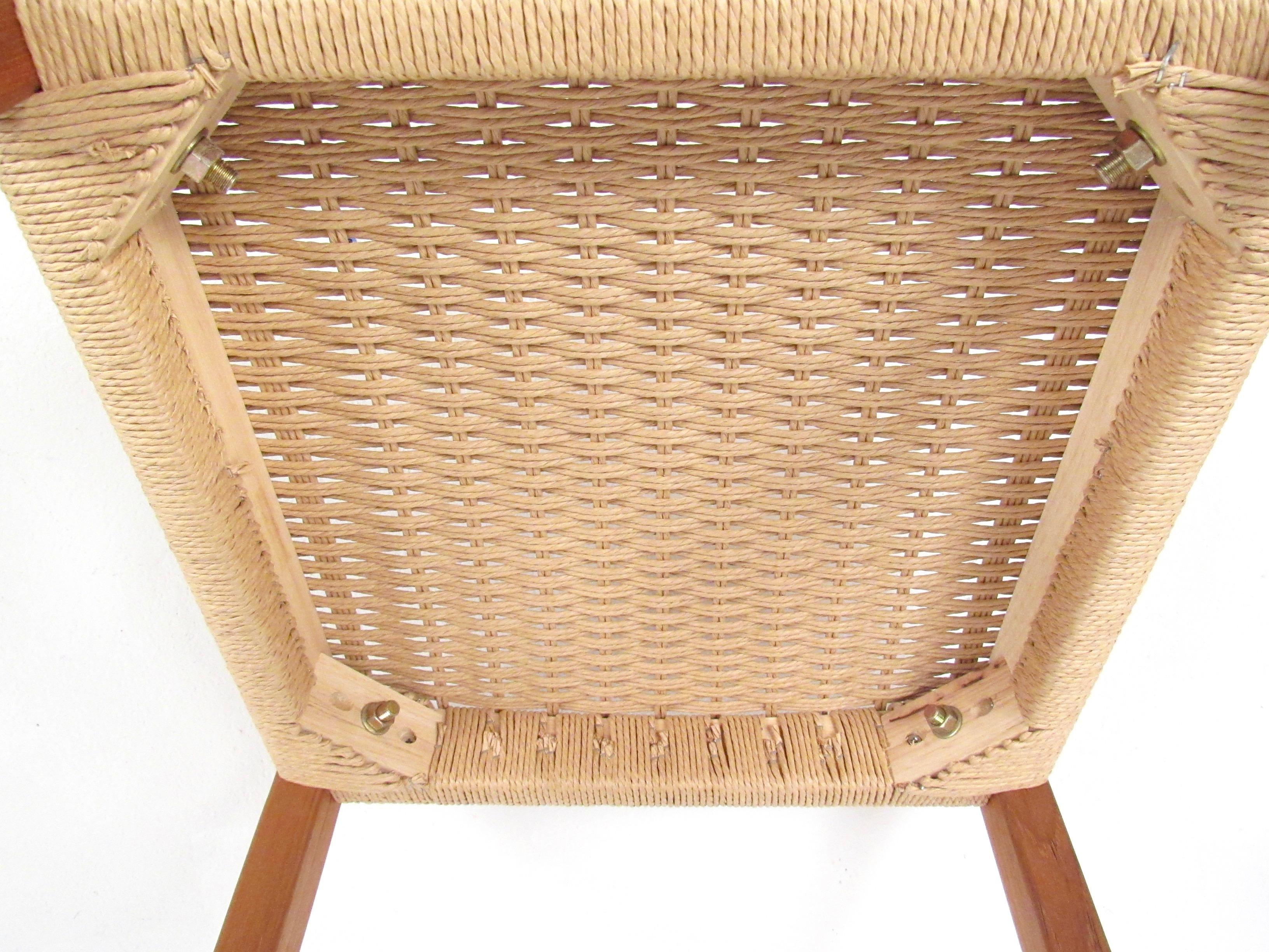 Pair of Modern Teak and Paper Cord Bar Stools 6