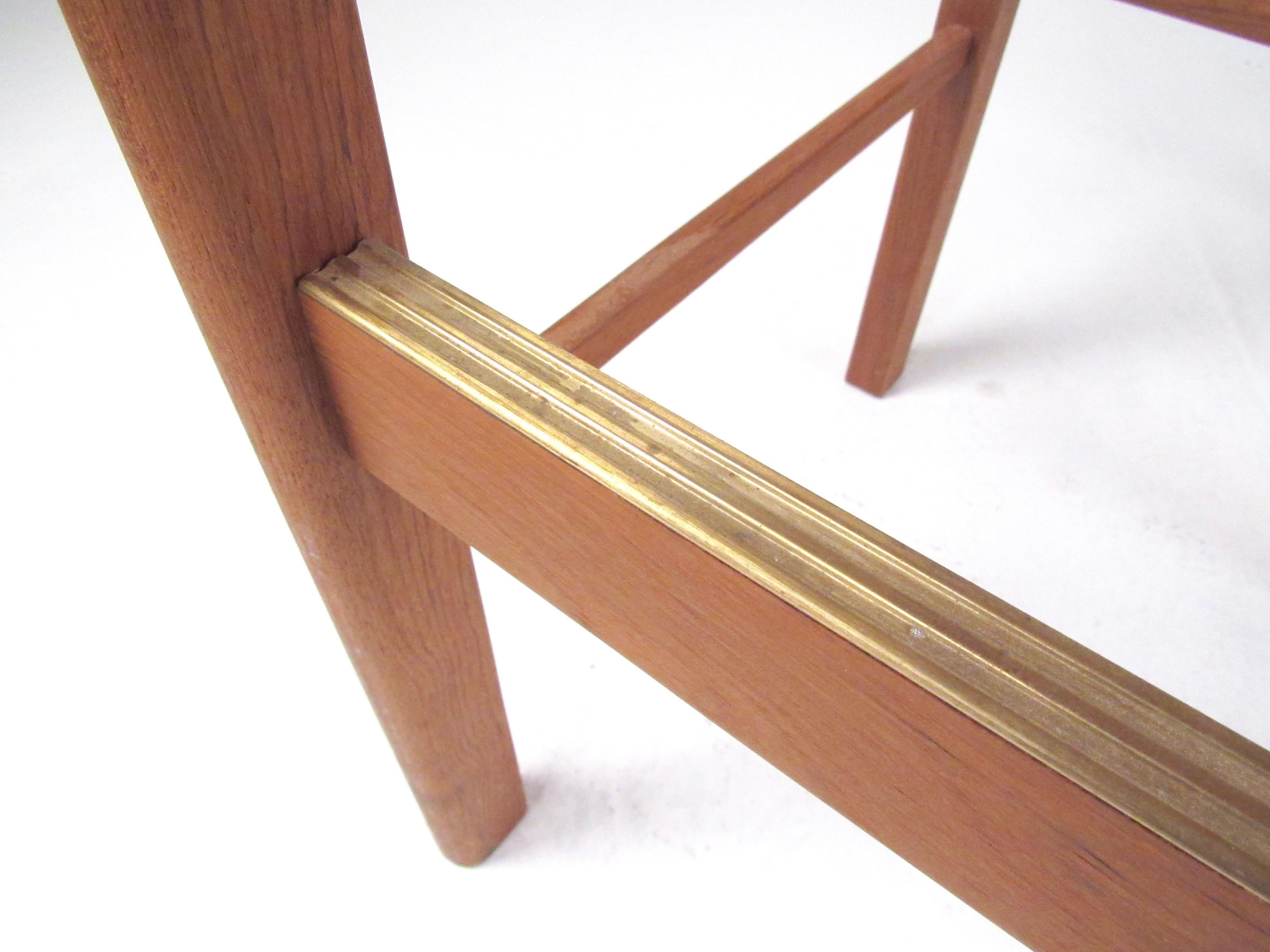 Papercord Pair of Modern Teak and Paper Cord Bar Stools