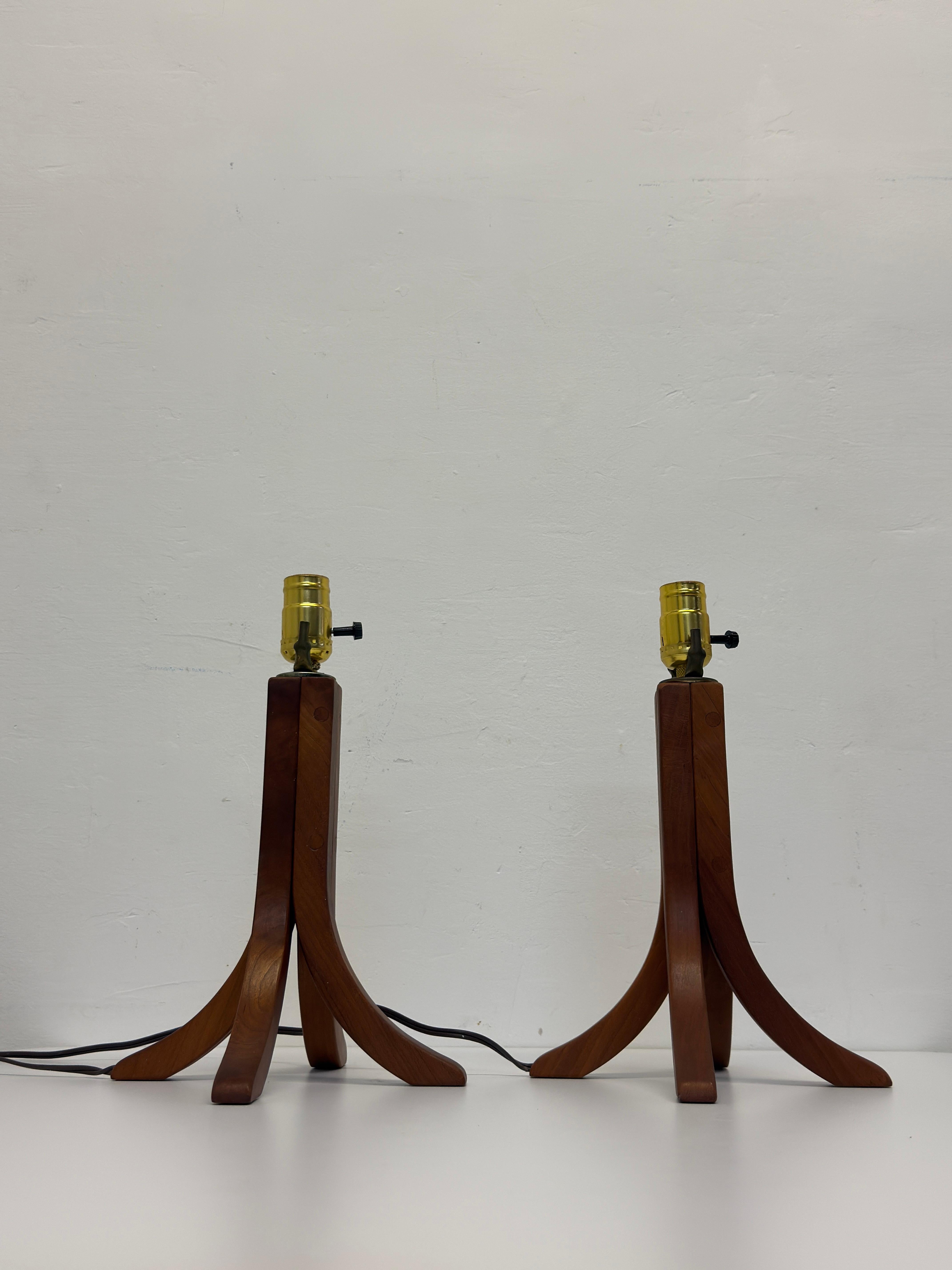 Pair of Modern Teak Table Lamp Bases Signed Gb 2003 (No Shade or Harp) For Sale 4