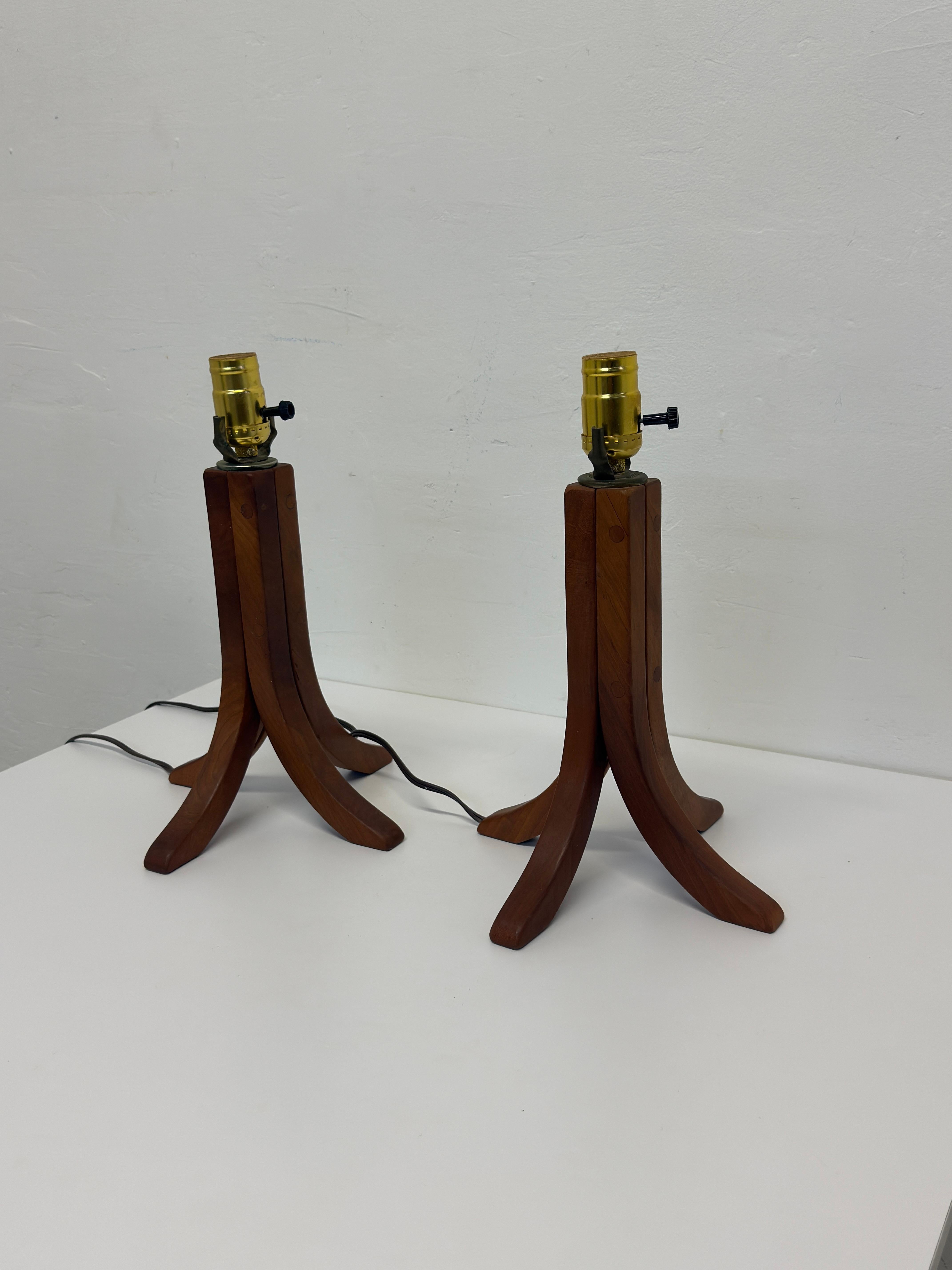 Mid-Century Modern Pair of Modern Teak Table Lamp Bases Signed Gb 2003 (No Shade or Harp) For Sale