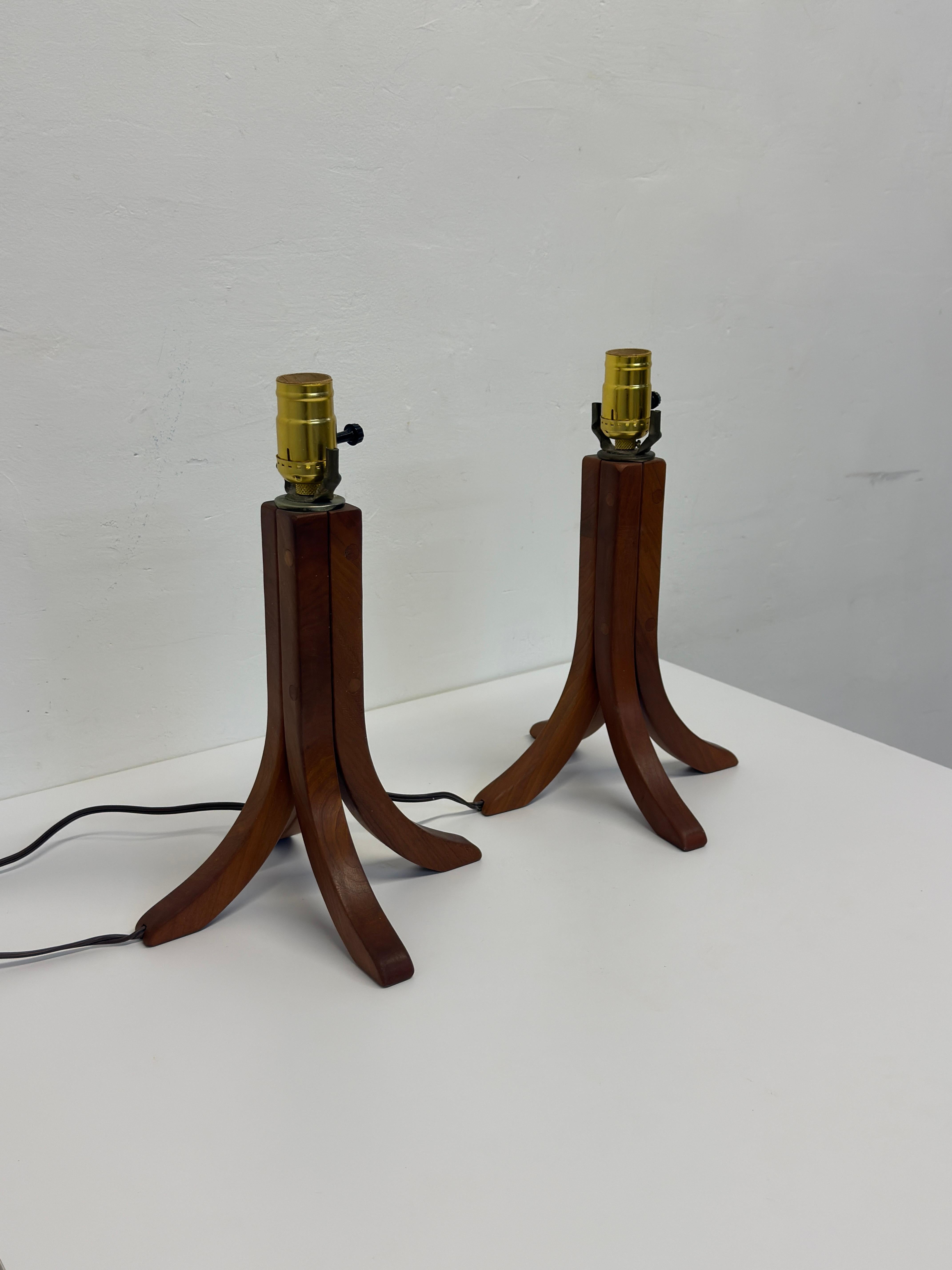 Danish Pair of Modern Teak Table Lamp Bases Signed Gb 2003 (No Shade or Harp) For Sale