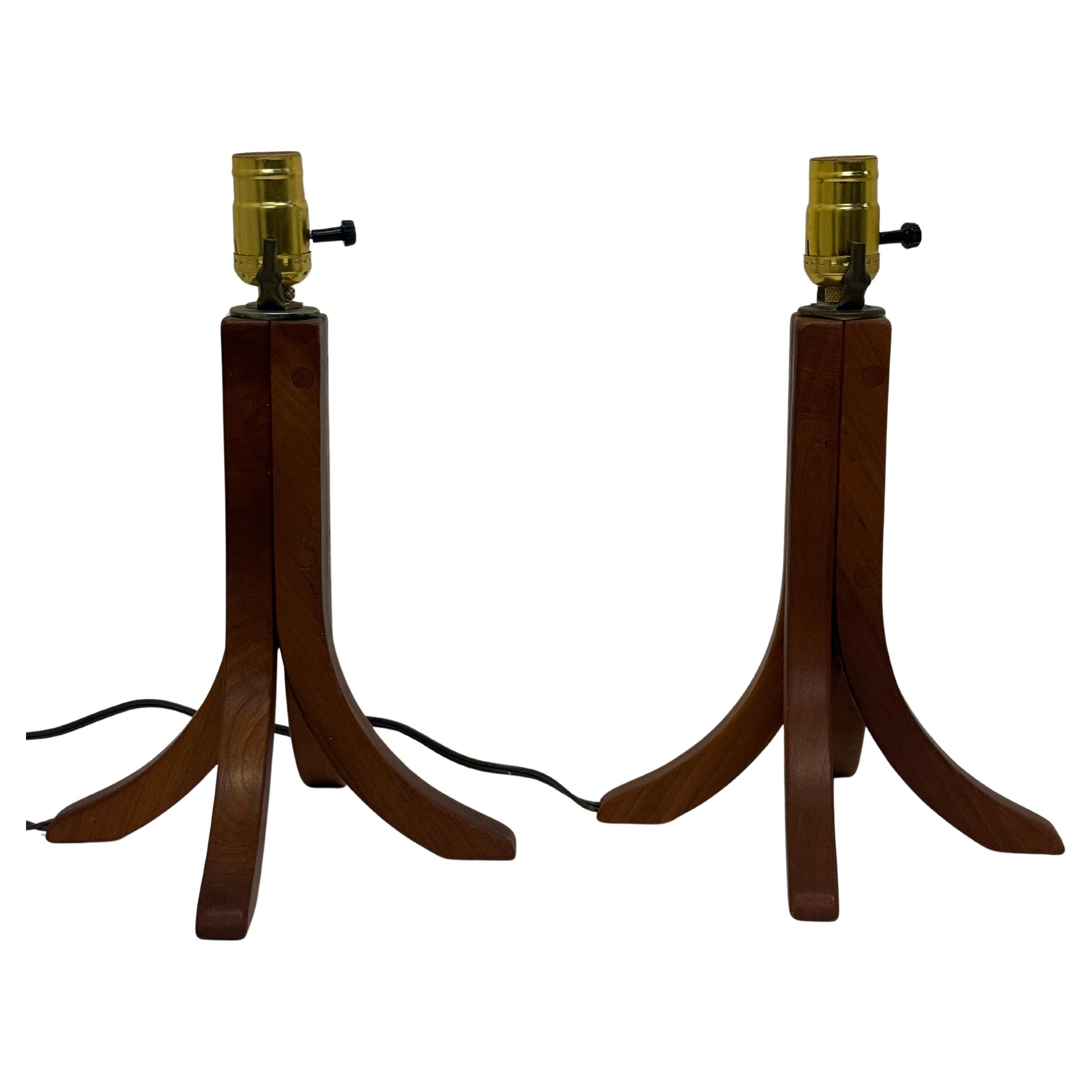 Pair of Modern Teak Table Lamp Bases Signed Gb 2003 (No Shade or Harp) For Sale