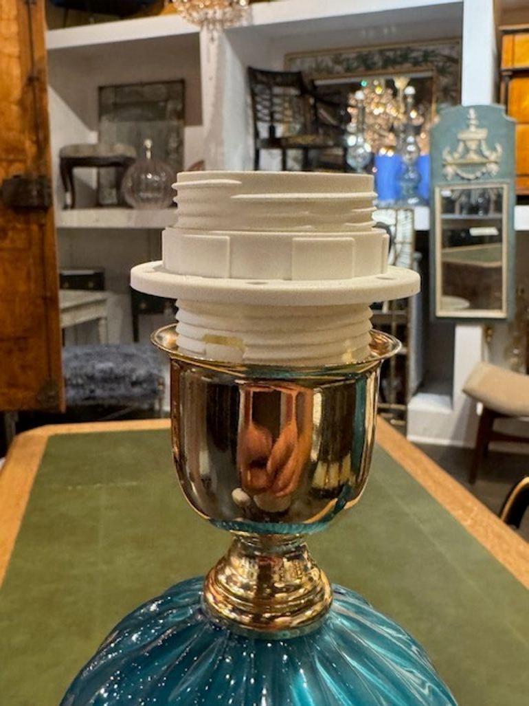 Paire de lampes modernes en verre de Murano de forme Ball and Ball sarcelle Bon état - En vente à Dallas, TX