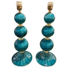 Paire de lampes modernes en verre de Murano de forme Ball and Ball sarcelle
