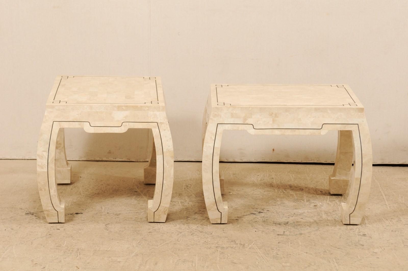 Philippine Pair of Modern Tessellated Stone Side Tables Attributed to Maitland-Smith