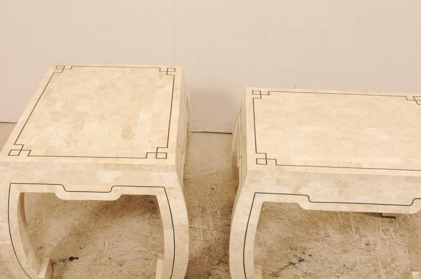 Pair of Modern Tessellated Stone Side Tables Attributed to Maitland-Smith In Good Condition In Atlanta, GA
