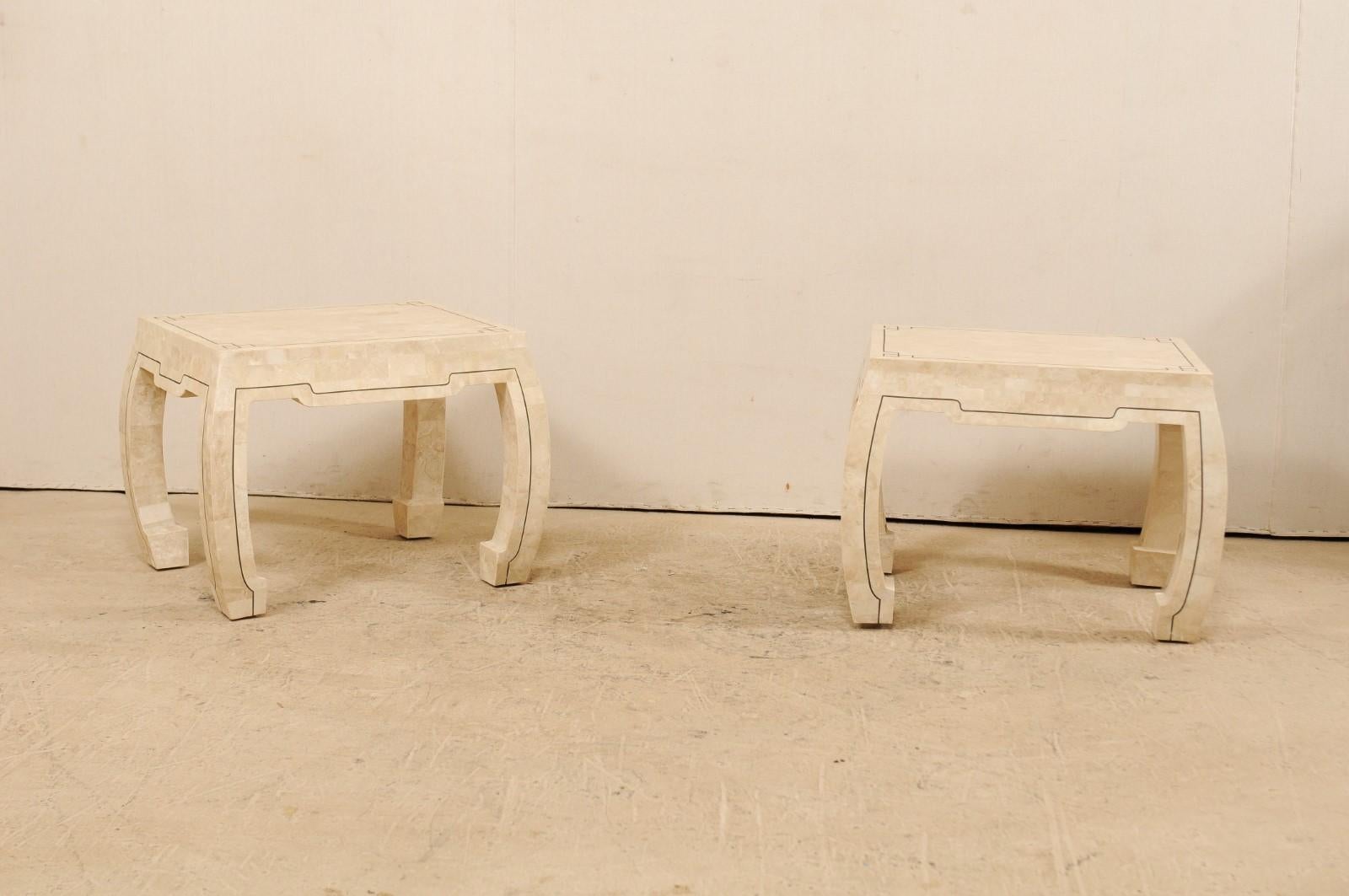 Late 20th Century Pair of Modern Tessellated Stone Side Tables Attributed to Maitland-Smith