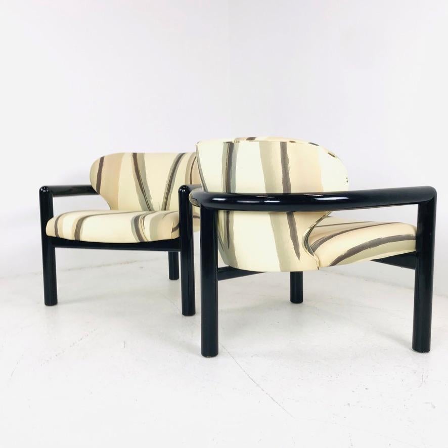 Wood Pair of Modern Three Legged Lounge Chairs