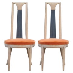 Pair of Modern Tomlinson High Back Sculptural Occasional Chairs in Orange Mohair