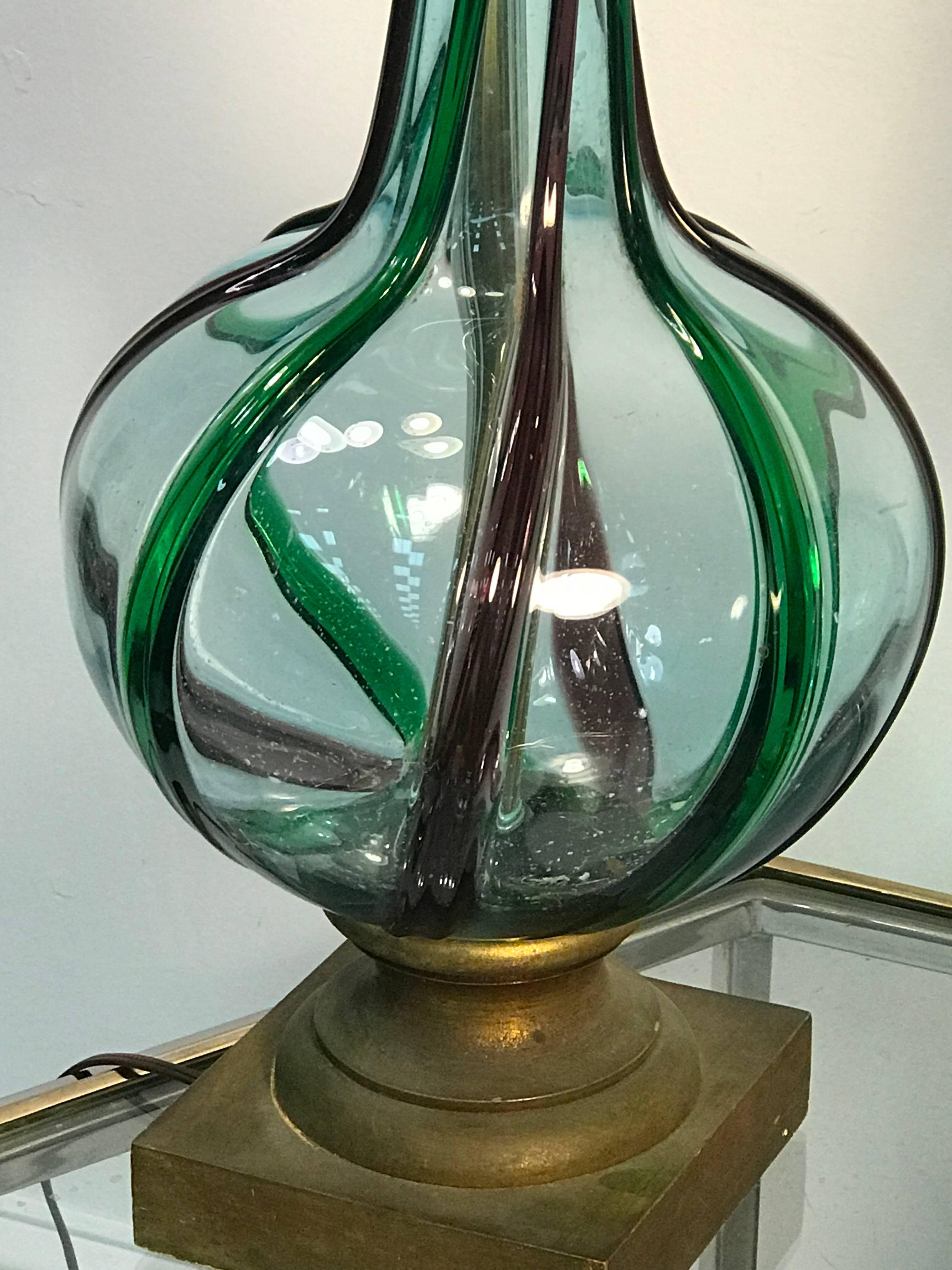 Pair of Modern Tri-Color Twist Murano Lamps In Excellent Condition For Sale In Allentown, PA