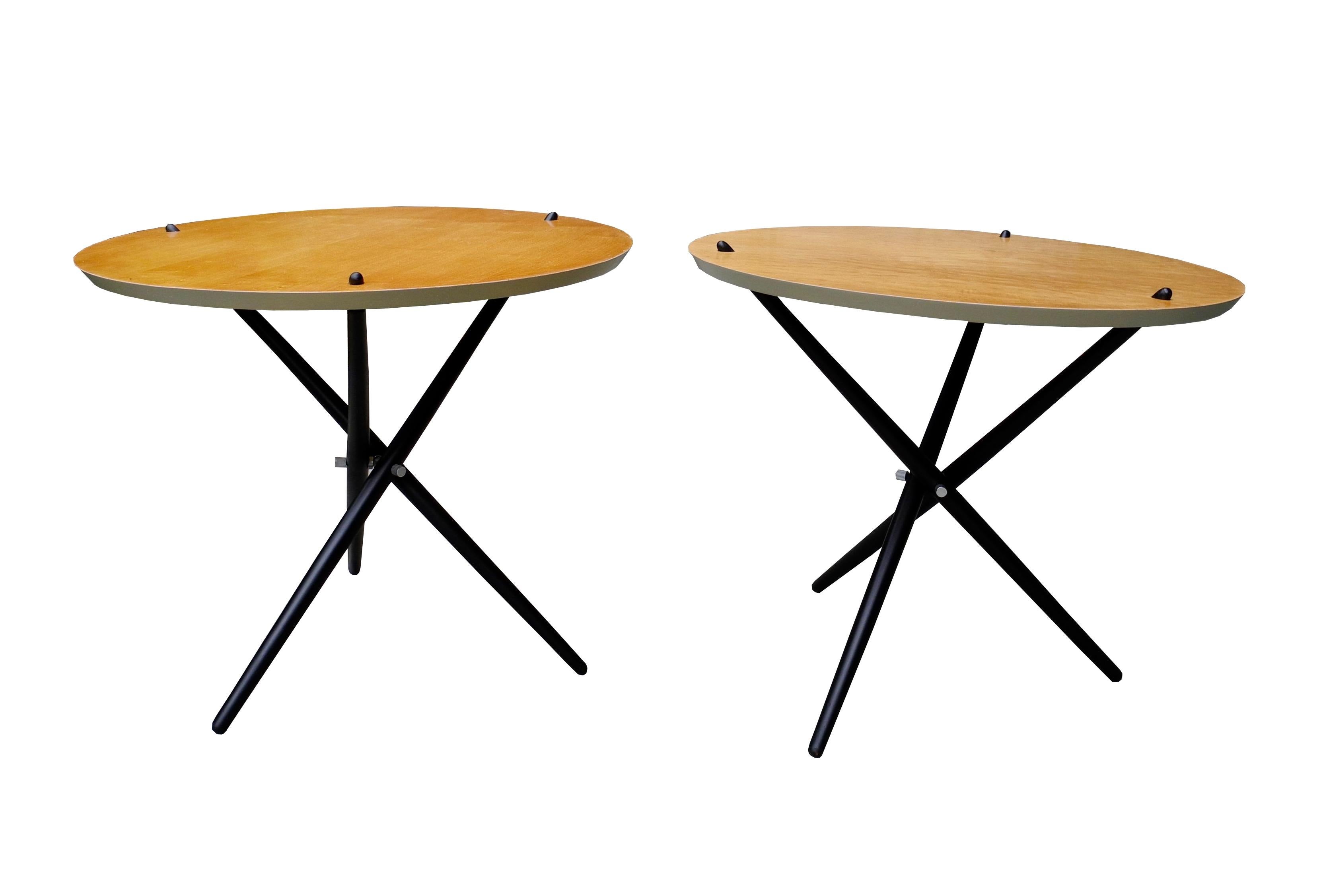American Pair of Modern Tripod Side Tables by Hans Bellmann For Sale