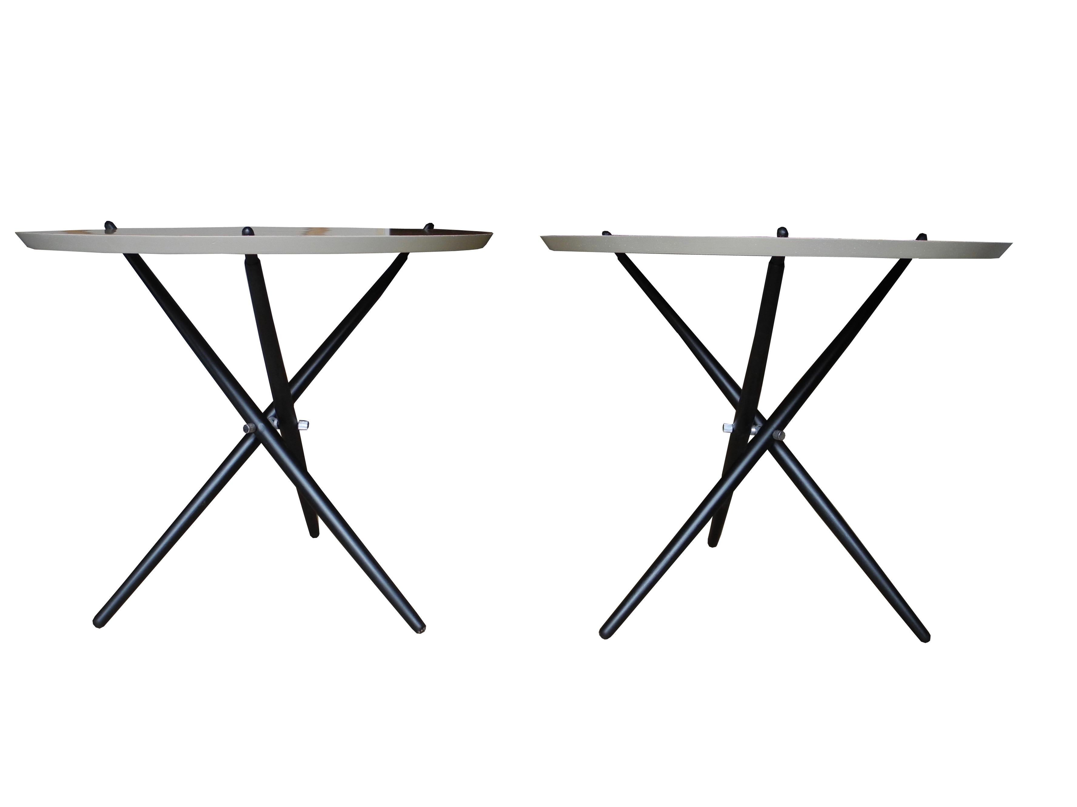 Pair of Modern Tripod Side Tables by Hans Bellmann In Good Condition For Sale In Hudson, NY