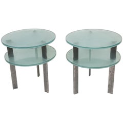 Vintage Pair of Modern Two-Tier Glass Side Tables