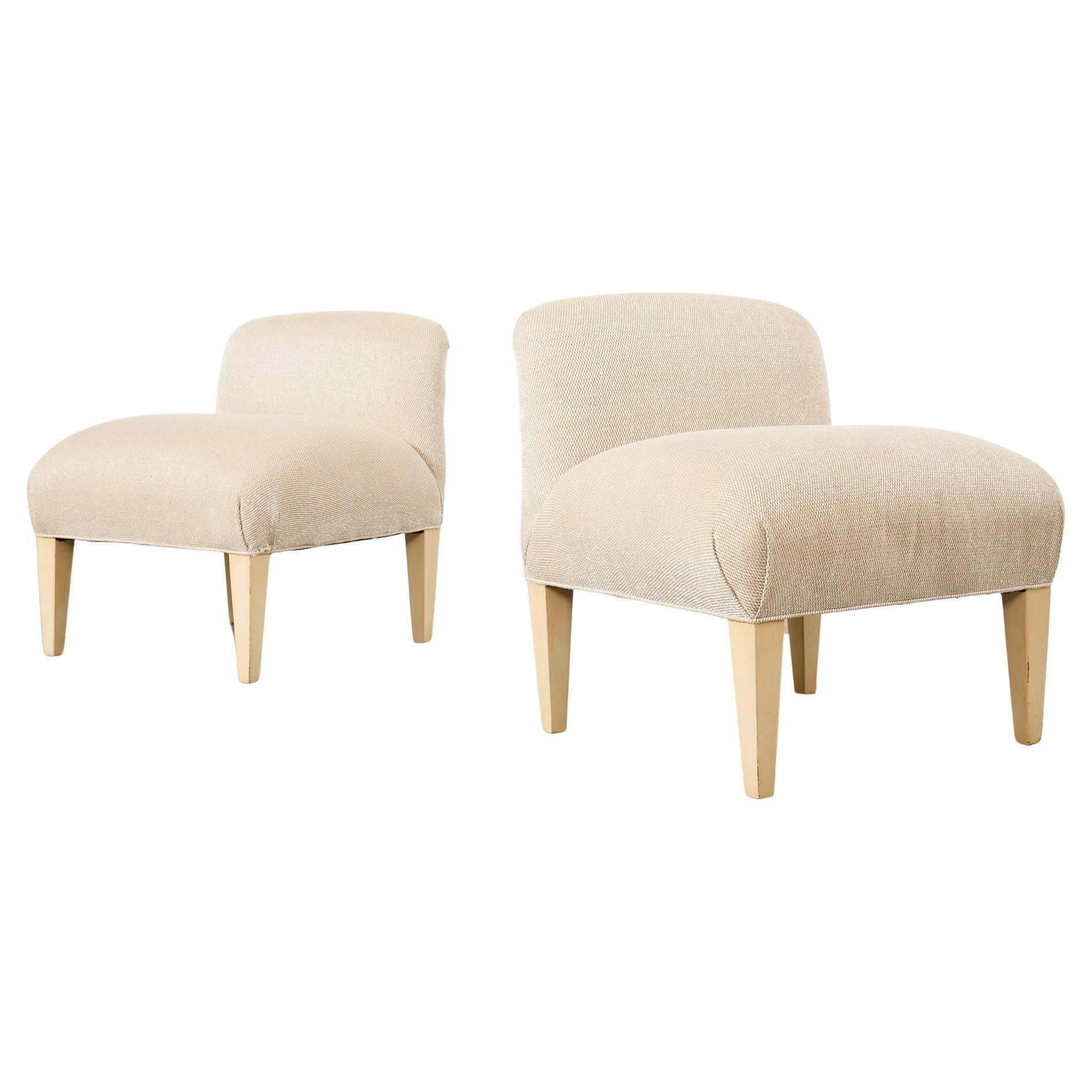 Paire de chaises pantoufles modernes tapissées en bois de feuillus