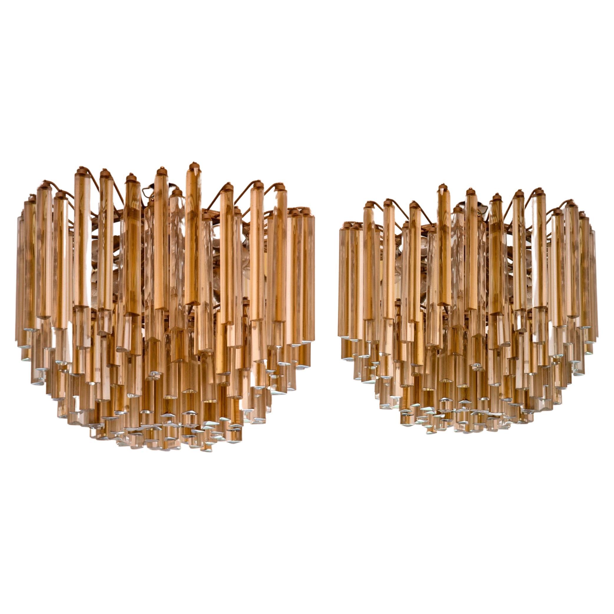 Venini  Murano Pair of Modern Chandeliers Original Label