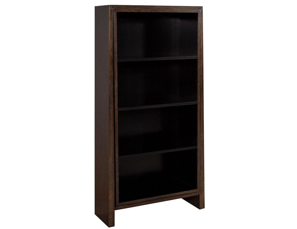 Pair of Modern Walnut and Black Bookcases For Sale 5