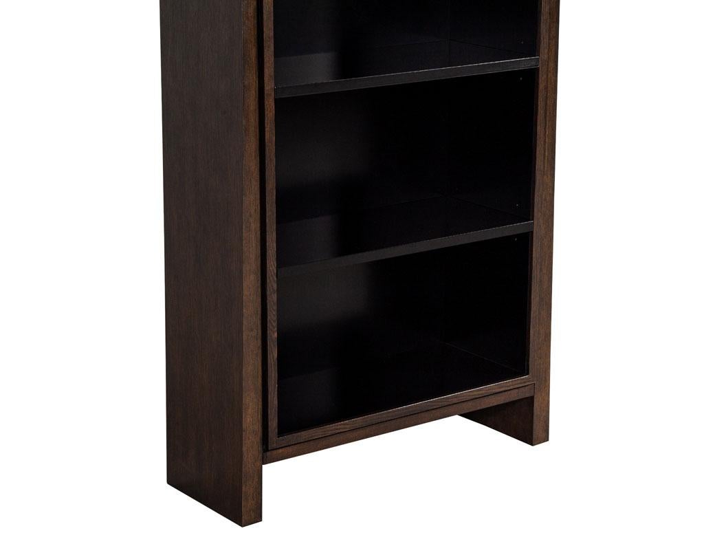 Pair of Modern Walnut and Black Bookcases For Sale 6