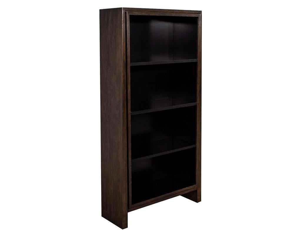 Pair of Modern Walnut and Black Bookcases For Sale 8